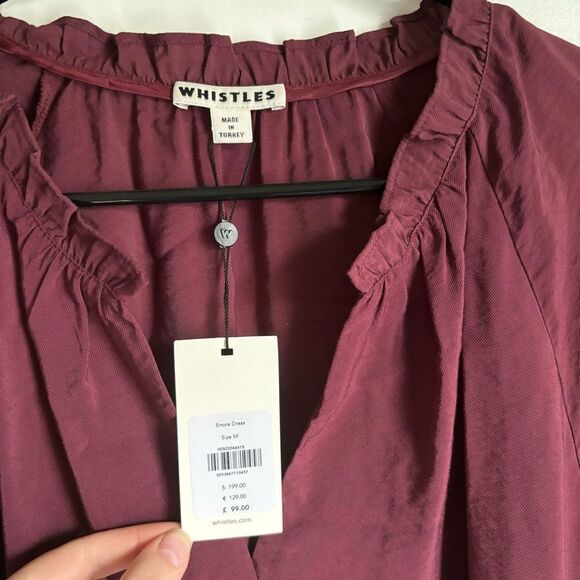 Whistles NWT Burgundy Enora Dress Size Medium Relaxed Fit Long Sleeve Pockets - Picture 8 of 10